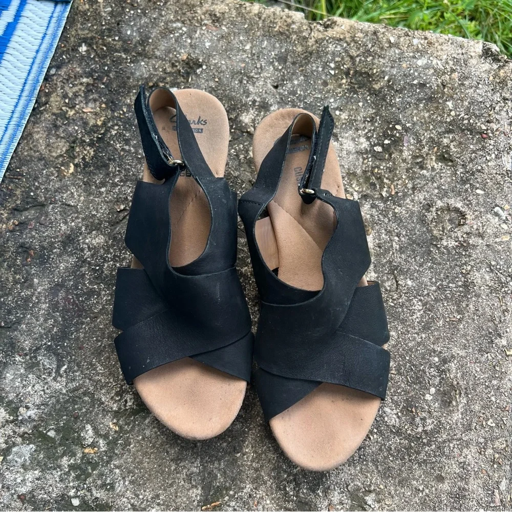 Clarks Black Wedge Sandals